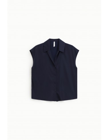 Chemisier manches courtes en crêpe satin bleu marine– Imperial Femme
