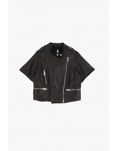 Blouson en cuir noir oversize à manches courtes - Imperial femme lyon