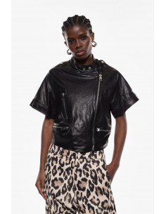 Blouson en cuir noir oversize à manches courtes - Imperial femme lyon