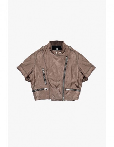 Blouson en cuir cuivré oversize à manches courtes - Imperial femme lyon