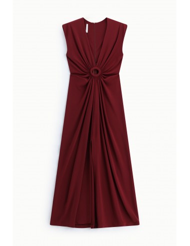 Robe longue drapée bordeaux sans manches – Imperial Femme