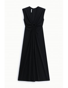 Robe longue noire drapée sans manches – Imperial Femme