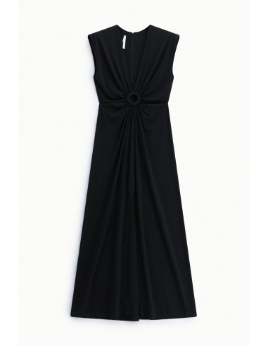 Robe longue noire drapée sans manches – Imperial Femme