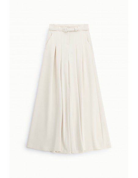Pantalon palazzo taille haute ceinturé en crêpe coloris ecru – Imperial Femme