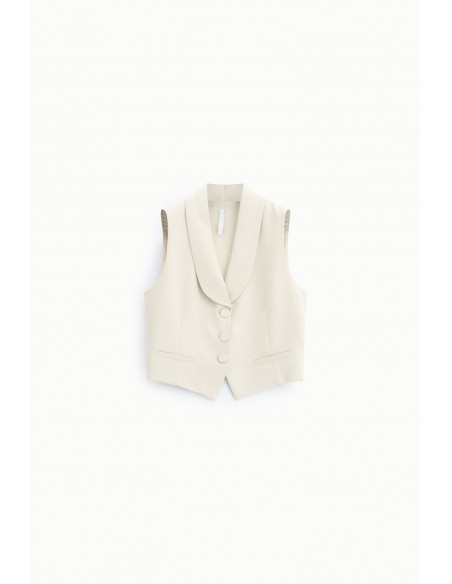 Gilet tailleur ajusté col châle en crêpe Ecru– Imperial Femme