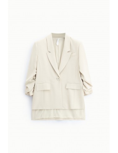 Blazer fluide manches froncées en crêpe diagonale ecru – Imperial Femme