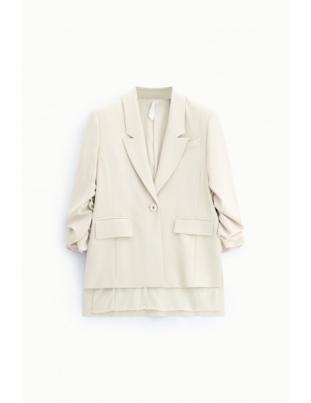 Blazer fluide manches froncées en crêpe diagonale ecru – Imperial Femme