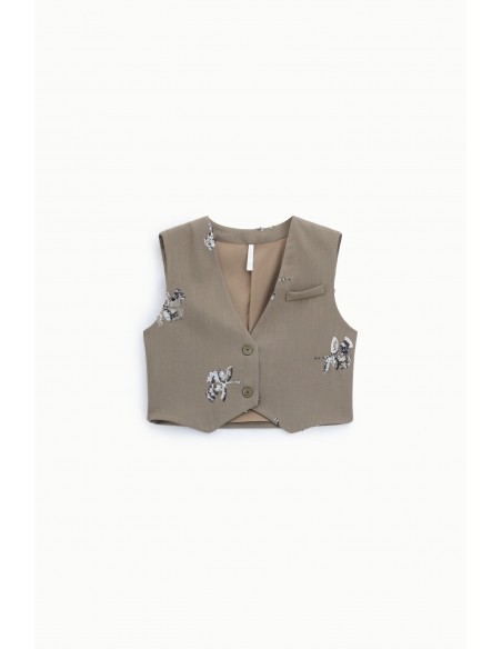 Pantalon palazzo taille haute piqué brodé sequins – Imperial Femme