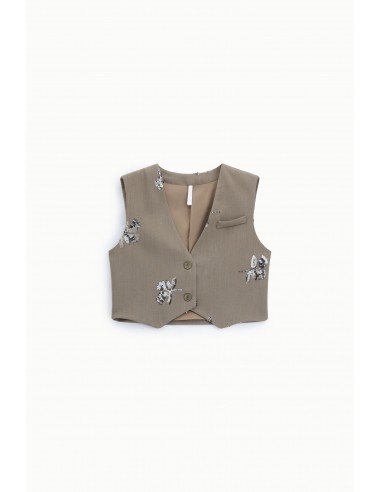 Gilet tailleur court piqué brodé sequins – Imperial Femme