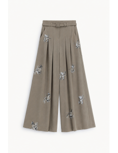 Pantalon palazzo taille haute piqué brodé sequins – Imperial Femme