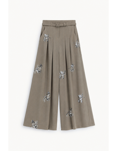 Pantalon palazzo taille haute piqué brodé sequins – Imperial Femme