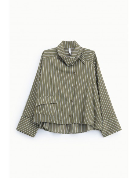 Chemise oversize col lavallière popeline kaki rayée – Imperial Femme