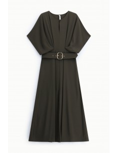 Robe longue kaki manches chauve-souris ceinturée – Imperial Femme