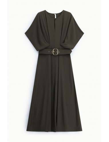 Robe longue kaki manches chauve-souris ceinturée – Imperial Femme
