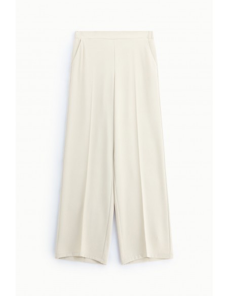 Pantalon palazzo fluide taille haute coloris ecru – Imperial Femme