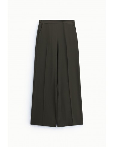 Pantalon palazzo fluide taille haute coloris militare – Imperial Femme
