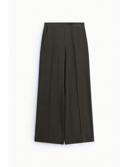 Pantalon palazzo fluide taille haute coloris militare – Imperial Femme