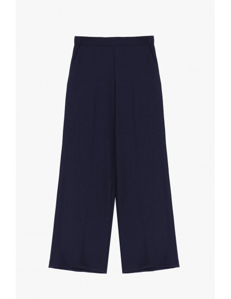 Pantalon palazzo fluide taille haute coloris marine – Imperial Femme