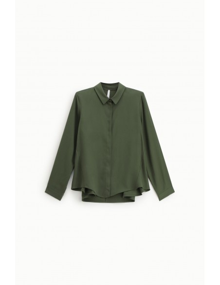 Chemisier trapeze fluide à manches longues coloris militare- Imperial