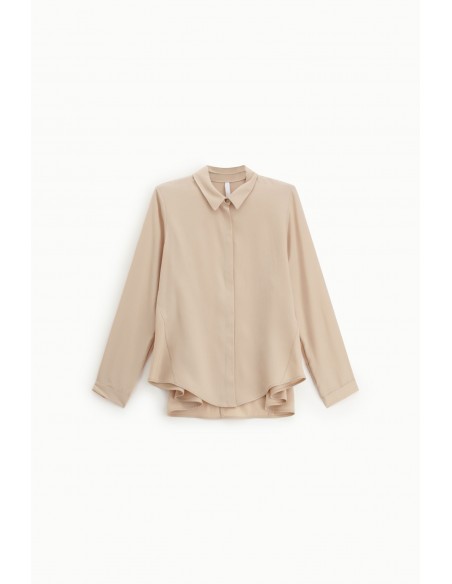 Chemisier trapeze fluide à manches longues coloris beige- Imperial