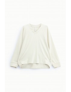 Sweat-shirt ecru col V manches chauve-souris poignets satin – Imperial Femme