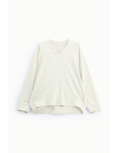 Sweat-shirt ecru col V manches chauve-souris poignets satin – Imperial Femme