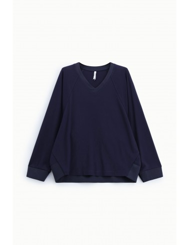 Sweat-shirt marine col V manches chauve-souris poignets satin – Imperial Femme