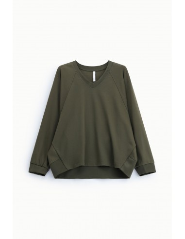 Sweat-shirt militare col V manches chauve-souris poignets satin – Imperial Femme