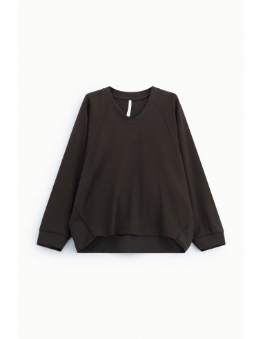 Sweat-shirt  marron col V manches chauve-souris poignets satin – Imperial Femme