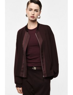 Bomber  bordeaux oversize col satin vue face – Imperial Femme