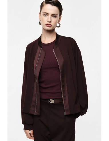 Bomber  bordeaux oversize col satin vue face – Imperial Femme