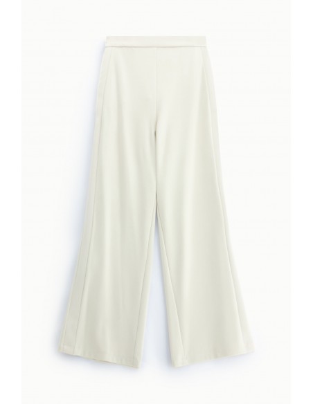 Pantalon palazzo ecru taille satin galons – Imperial Femme