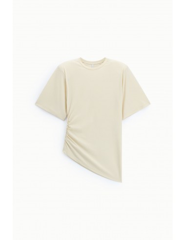 T-shirt ecru asymétrique drapé épaulettes structurantes – Imperial Femme