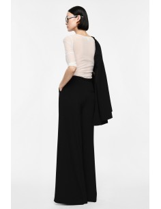 Pantalon palazzo noir taille haute ceinture métallique vue dos – Imperial Femme