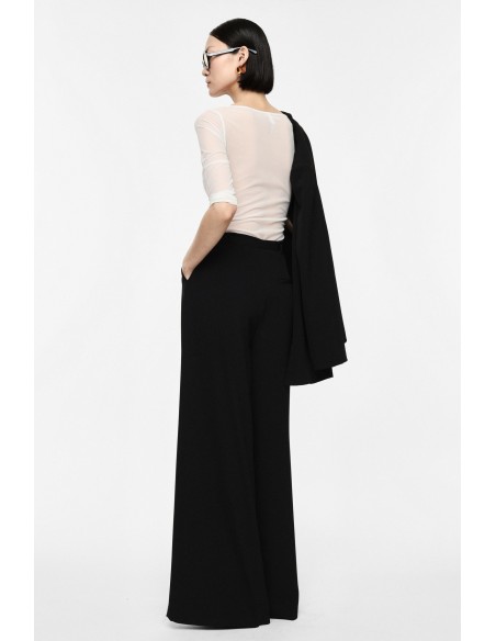 Pantalon palazzo noir taille haute ceinture métallique vue dos – Imperial Femme