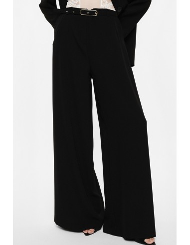 Pantalon palazzo noir taille haute ceinture métallique zoom – Imperial Femme