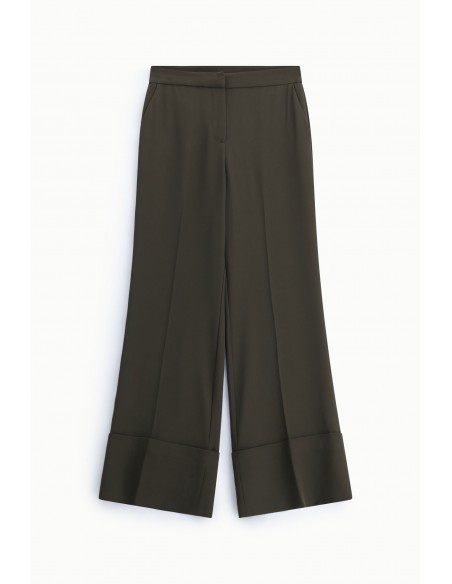 Pantalon palazzo militare taille haute revers large – Imperial Femme