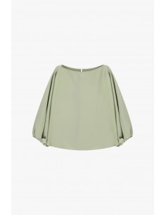 Top col bateau vert d'eau manches ballon crêpe satin – Imperial Femme