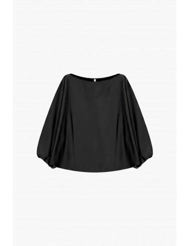 Top col bateau noir manches ballon crêpe satin – Imperial Femme