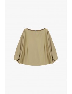 Top col bateau beige manches ballon crêpe satin – Imperial Femme