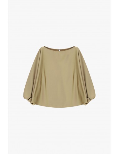 Top col bateau beige manches ballon crêpe satin – Imperial Femme