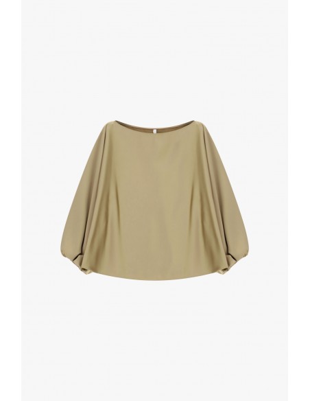 Top col bateau beige manches ballon crêpe satin – Imperial Femme