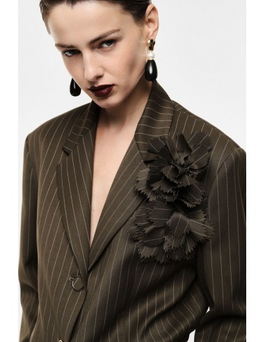 Blazer court rayé broches florales – Imperial Femme