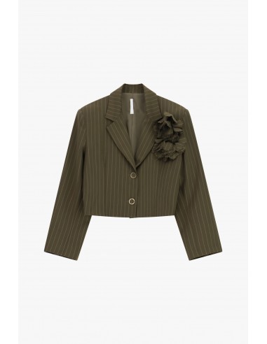 Blazer court rayé broches florales – Imperial Femme