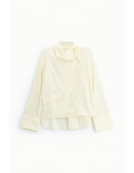 Chemise oversize col lavallière suédine ecrue – Imperial Femme