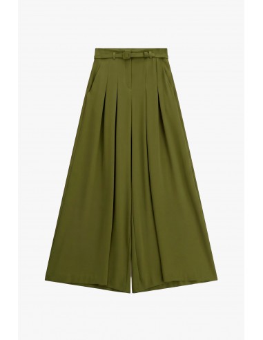 Pantalon palazzo militare taille haute ceinturé en crêpe – Imperial Femme