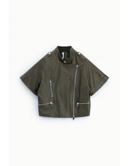 Blouson cuir kaki oversize col officier – Imperial Femme