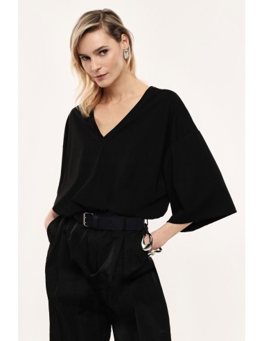 Top ample noir manches chauve-souris col V – Imperial Femme