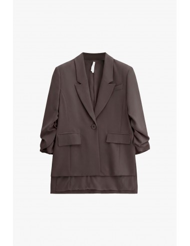 Blazer fluide  Marron manches froncées en crêpe diagonal – Imperial Femme