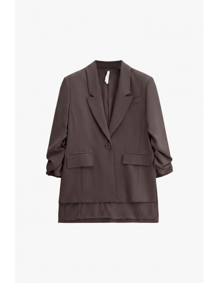 Blazer fluide  Marron manches froncées en crêpe diagonal – Imperial Femme